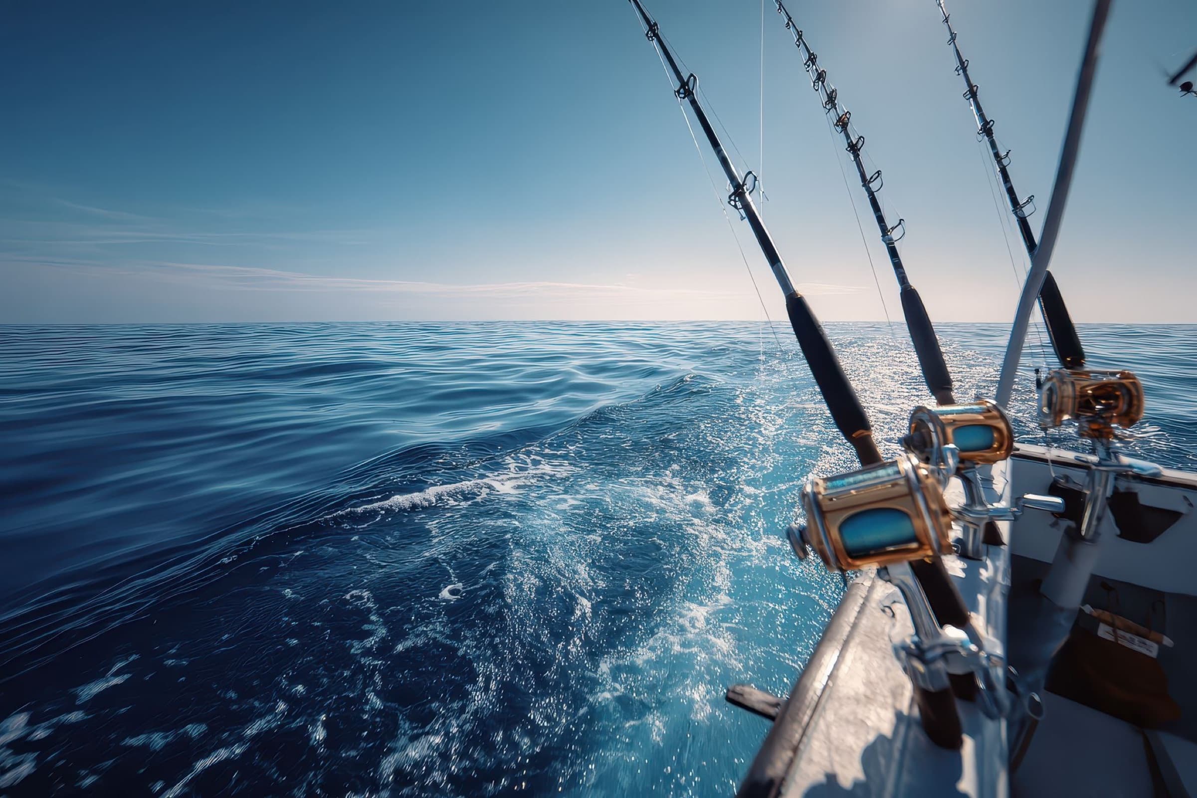 Trolling rods set over the Croatian Adriatic Sea from a fishing boat